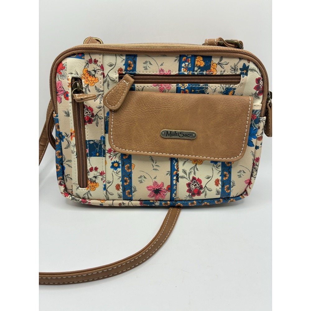 MultiSac Zippy Triple Compartment Crossbody Bag Pretty Patch/Hazelnut EUC